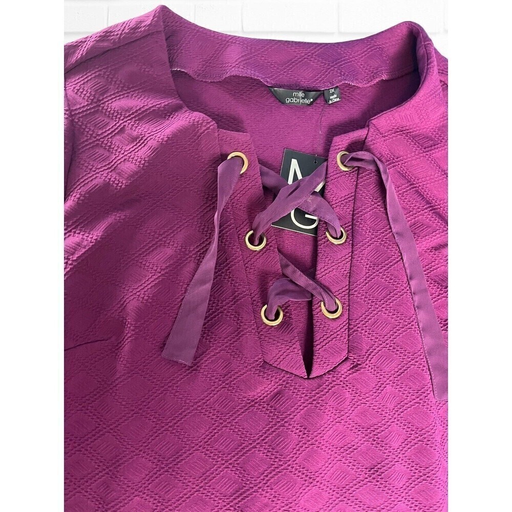 5/$25 Mlle Garbrielle Women's Dress Size 2X Maroon Purple Tie‎ Front Midi - Picture 3 of 7